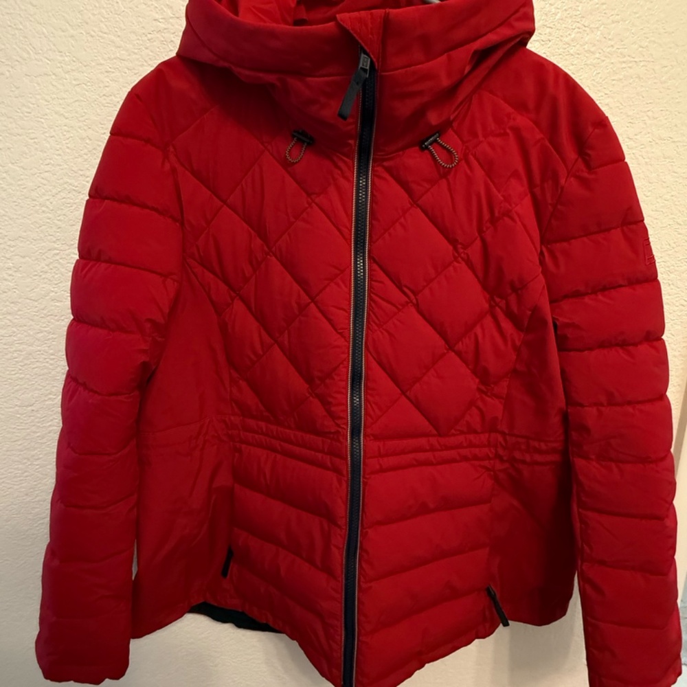 Red puff jacket